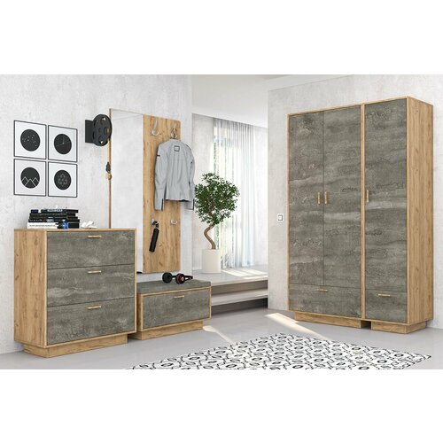 Комплект мебели для прихожей Эго МС композиция 7 Дуб Крафт ЗолотойКамень Темный 39950₽