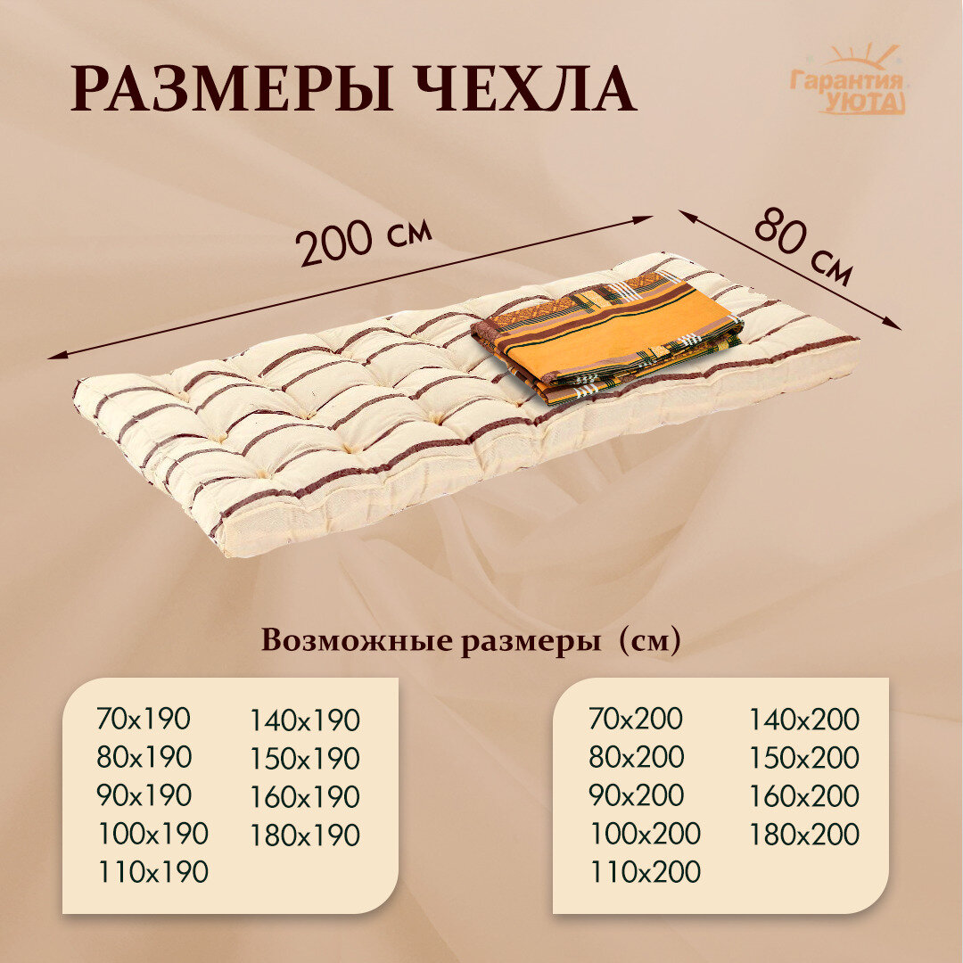 Наматрасник-чехол на Ватный матрас 8 см Бязь Хлопок 80х200