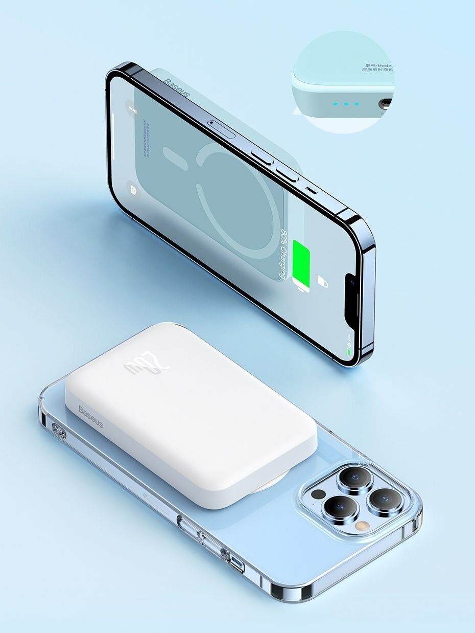 Внешний аккумулятор Baseus Magnetic Mini Wireless Fast Charge Power bank 6000mAh 20W 2022 Edition White (PPCX130002)