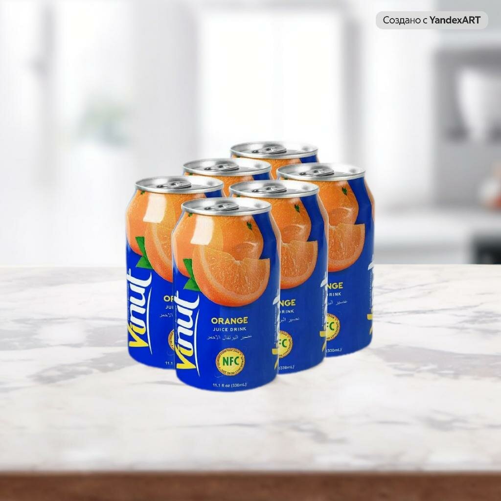 Сокосодержащий напиток Vinut Orange Fruit Juice (Винут Сок Апельсин) | Упаковка 6 шт, ж/б 0,33 л.
