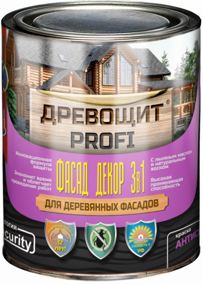 фото Краска-Антисептик для Дерева Красковия Древощит PROFI «Фасад Декор 3в1» 0.7кг Антисептическая, Тик.