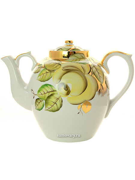фото Фарфоровый доливной чайник "Русский" рисунок "Золотистый" Дулёво