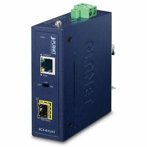 Медиаконвертер Planet IP30 Compact size Industrial 100/1000BASE-X SFP to 10/100/1000BASE-T Media Converter (-40 to 75 C, LFP Supported) onti sfp fiber to rj45 media converter sfp 10 100 1000m ethernet converter transceiver with optical module compatible cisco etc