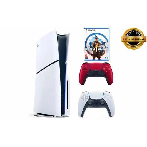 Игровая приставка Sony PlayStation 5 Slim, с дисководом, 1 ТБ, два геймпада (белый и красный), Mortal Kombat 1 игровая приставка sony playstation 5 slim с дисководом 1 тб два геймпада зарядная станция