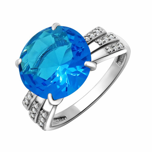 Кольцо Яхонт, серебро, 925 проба, кристалл, фианит, размер 16.5, голубой, бесцветный кольцо яхонт серебро 925 проба кристалл размер 18 голубой бесцветный