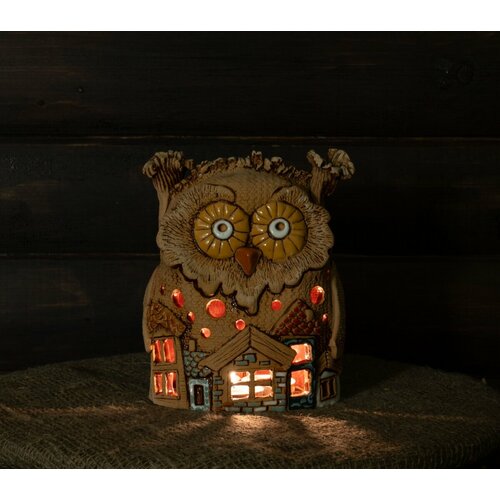 Сова с домиком - декоративный подсвечник