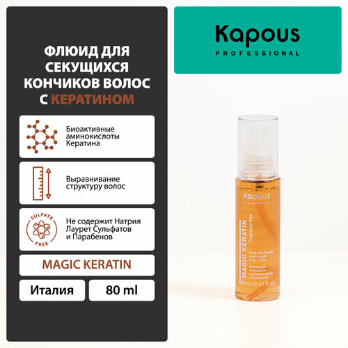 Kapous Fragrance free Флюид для секущихся кончиков волос Magic Keratin, 80 мл, аэрозоль