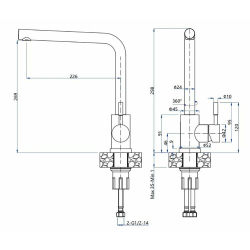 GranFest GF-Z-5411, смеситель, гранит, серый