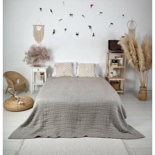 Покрывало 7Я размер 2 спальный хлопок лен стеганое бежевое 240х200 100 хлопок 4455₽