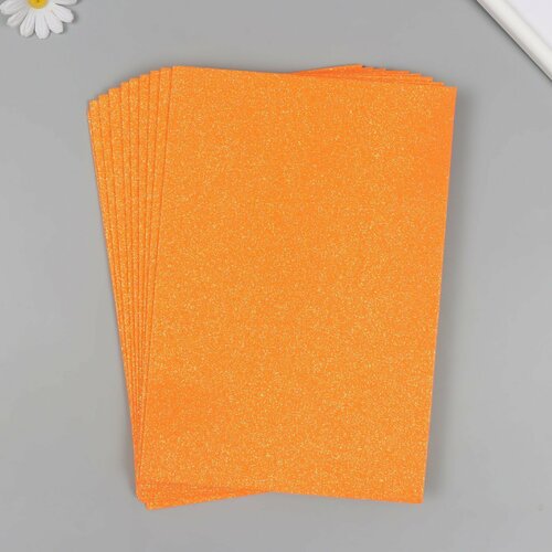 Фоамиран глиттерный 2 мм 20х30 см оранжевый перламутр 10шт 760₽