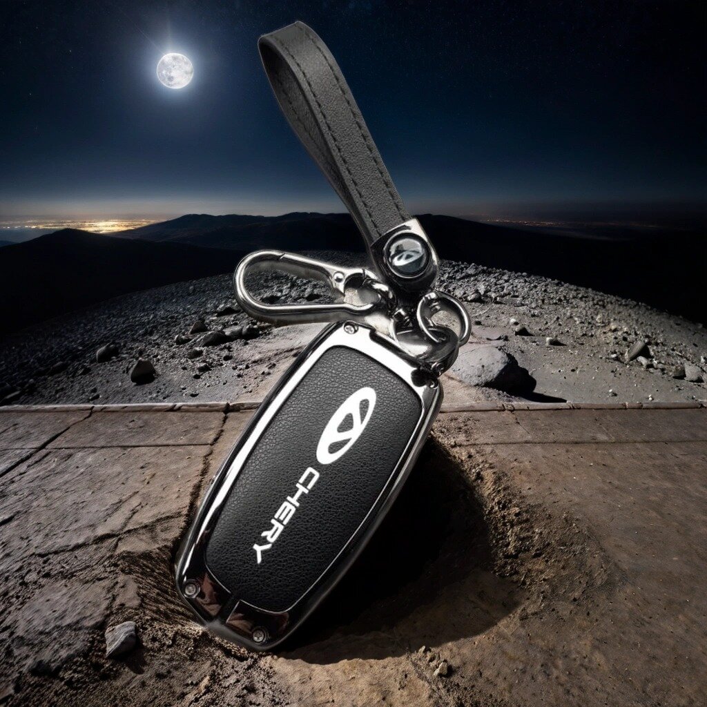 Защитный чехол ключей Chery, Авто Обнова, черный с логотипом и брелком