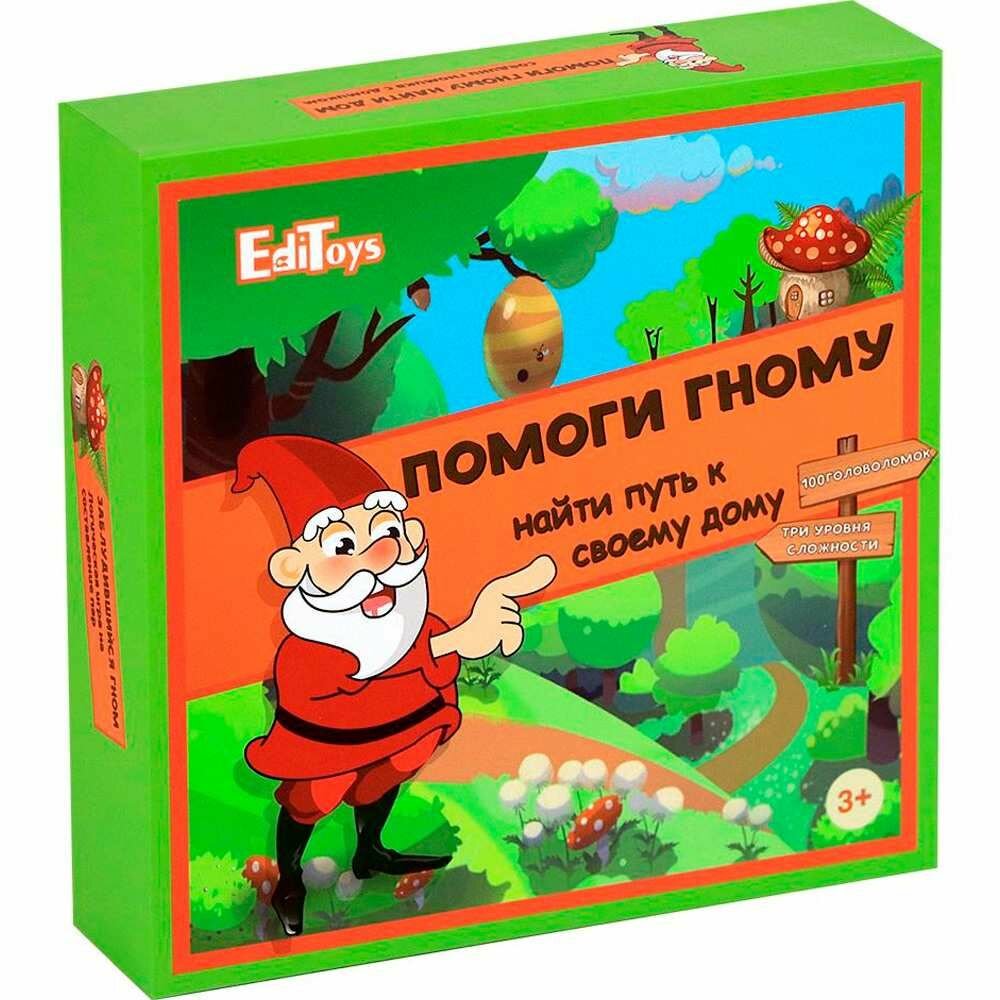 Настольная игра EdiToys "Помоги гному найти дорогу", лабиринты в картинках, маркер (DT1202)