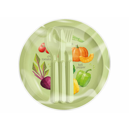 Набор для пикника с декором, 12 предметов на 3 персоны (салатовый)