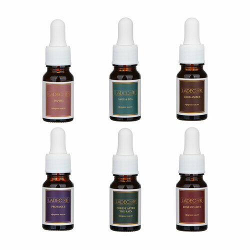 LADECOR Аромамасло 10мл, 6 парфюм. ар(Sage&sea/Forestaftertherain/Provance/Roseoflove/Sophia/Amber), 12 штук