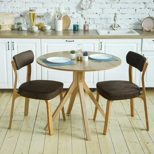 Стол кухонный, 80 см, Krastol, круглый раздвижной ТЭГ, дуб Сканди