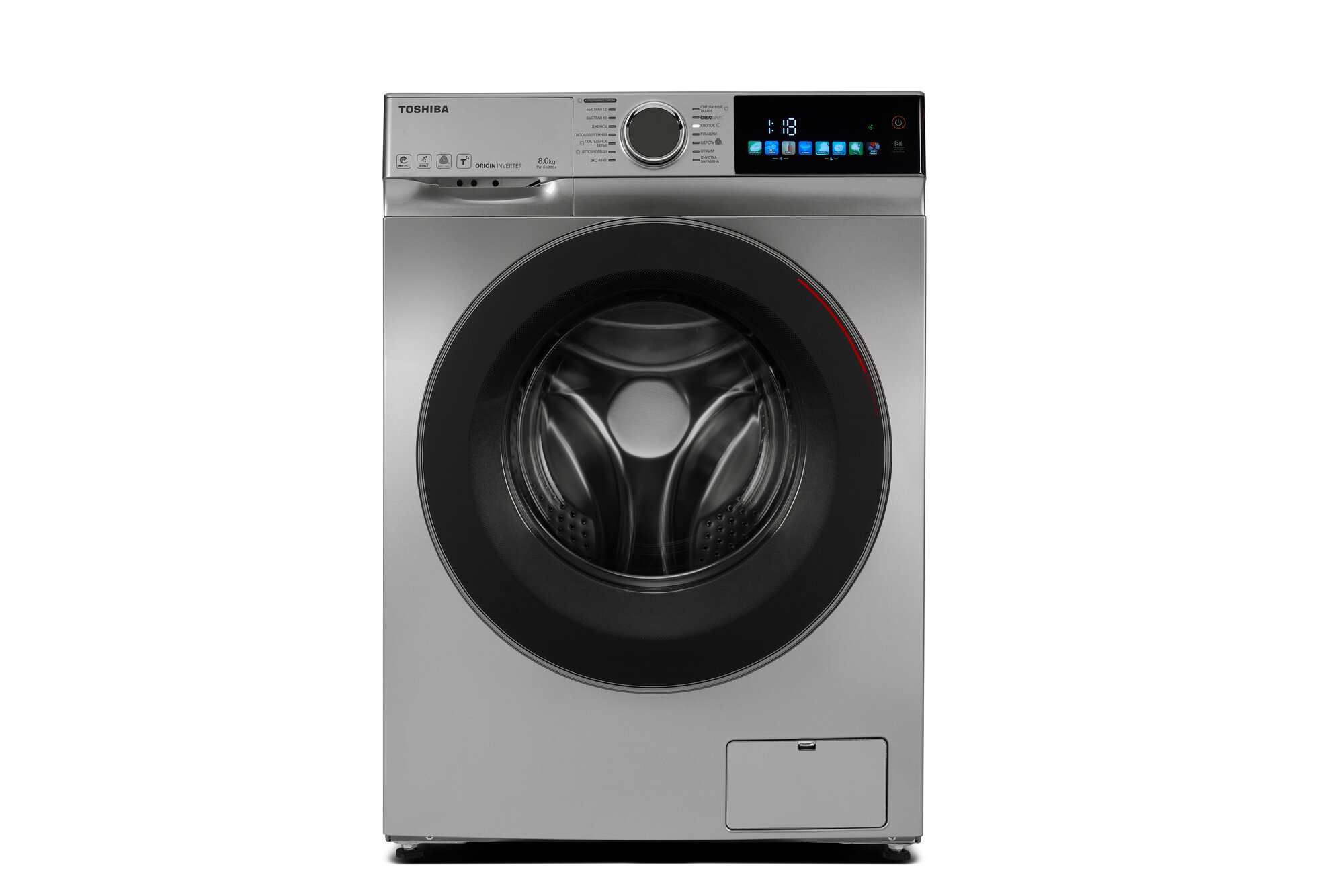Стиральная машина Toshiba TW-BN90C4RU с паром 8 кг WiFi управление 14 режимов аквастоп серебристая