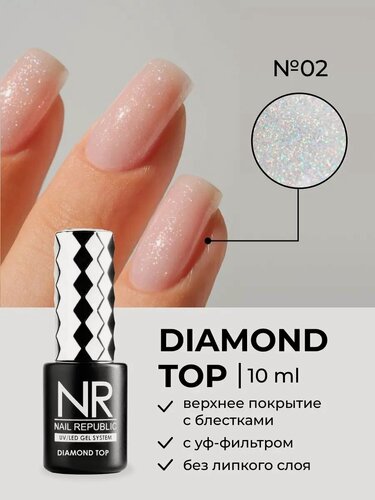Изображение товара Топ для ногтей Nail Republic NR Diamond Top №2, с шиммером, для маникюра, 10мл