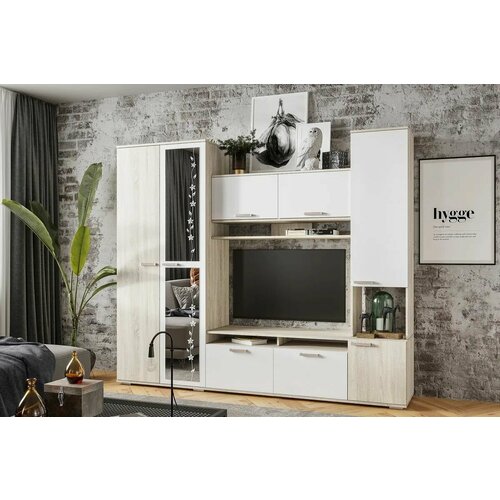 Гостиная Лопес дуб сонома/белый, размер 230х44х194 см