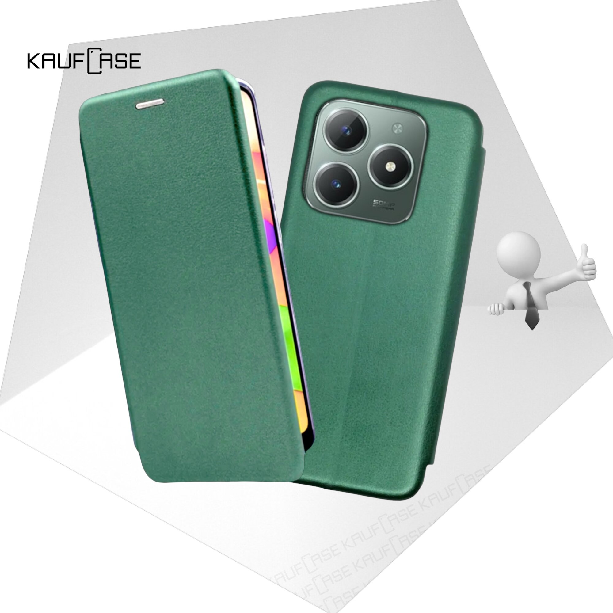 Чехол книжка для телефона Realme C61 (RMX3939)/Realme C63 (6.75"), темно-зеленый. Текстура под кожу
