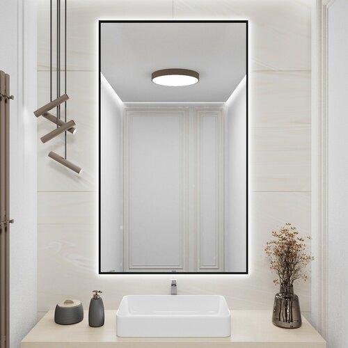 Зеркало с подсветкой в алюминиевой раме настенное ALUMIRROR 140х90см Свет Нейтральный белый 6000К Черное 14260₽