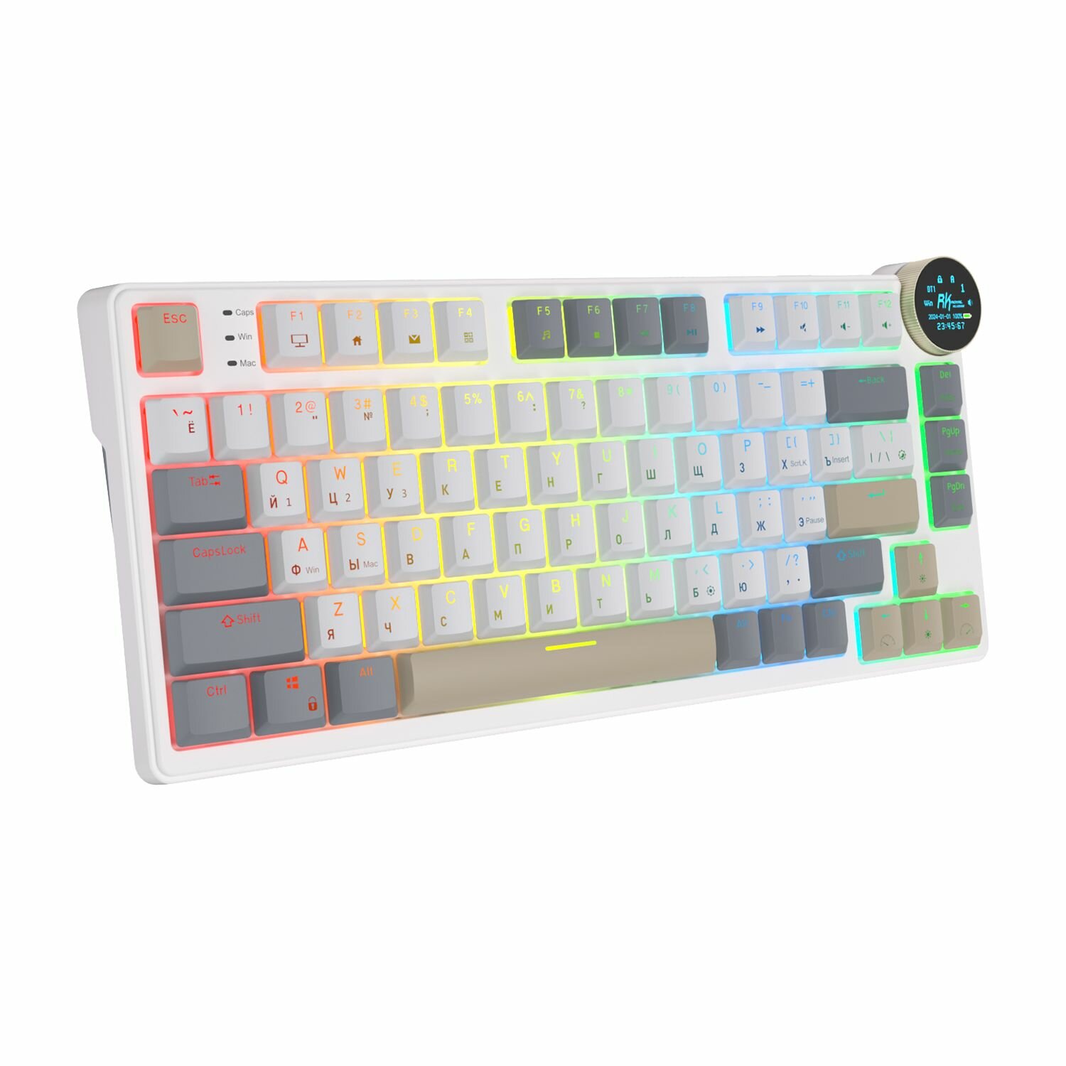 Беспроводная низкопрофильная механическая клавиатура Royal Kludge RK N80 (75%) цвет Pearly Dawn, Дисплей, RGB, Hot Swap, кейкапы с подсветкой символов EN, линейные свитчи (Low-Profile RK Red)