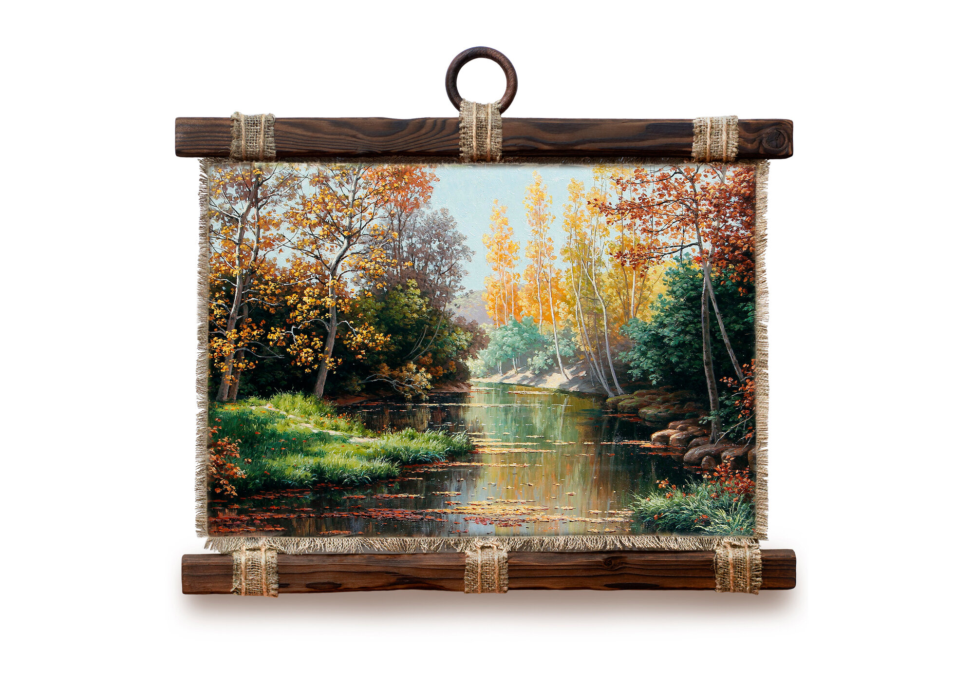 Панно Универсальный свиток ручной работы  Река в осеннем лесу   А4