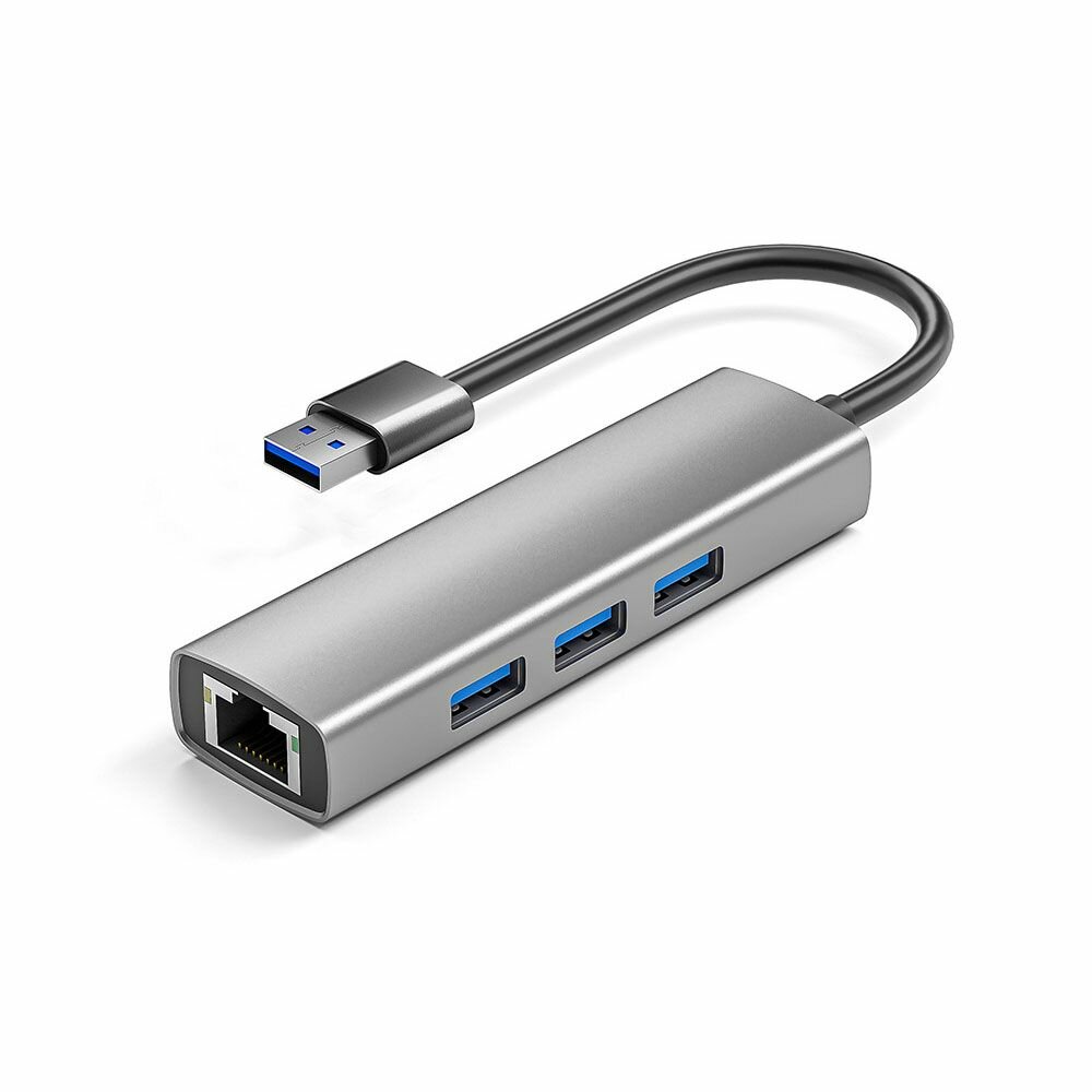 Сетевая карта USB 3.2 Gen1 + USB-хаб на 3 порта (ORIENT JK-340N)