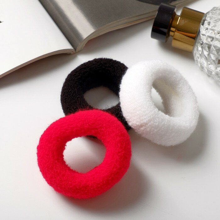 Резинка для волос Выбражулька "Махрушка" 12 шт, широкая классика, 7х2 см, белый, черный, красный