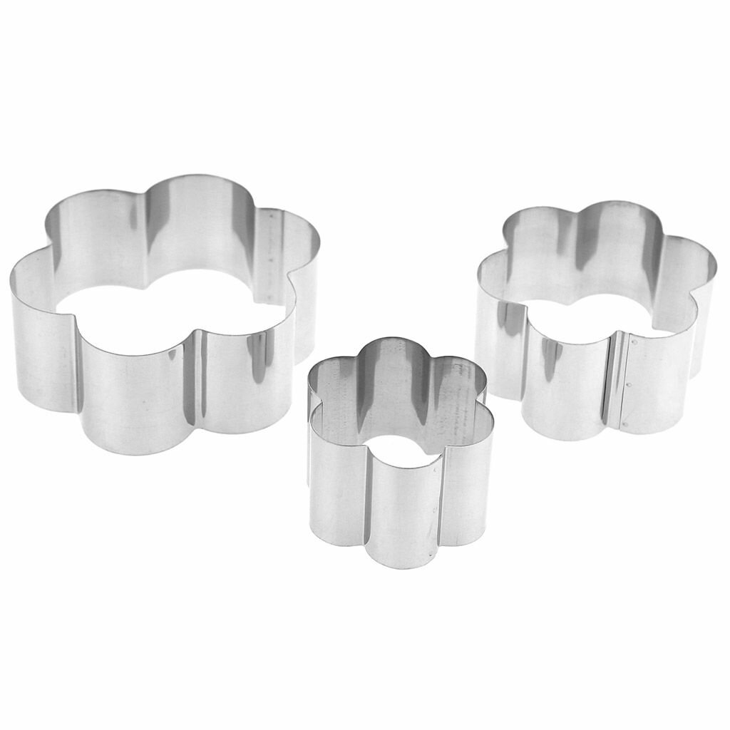 Формы для печенья КНР "Цветок", нержавеющая сталь, 10х10х4, 8х8х4 и 6х6х4 см, в блистере, 3 шт