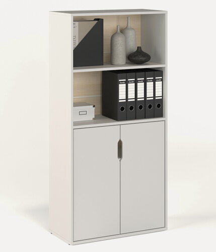 Изображение товара Стеллаж БАНГА-24 Белый, с дверками и отрытой полкой, (ВхШхГ) 142,6х69,8х32,6 см, ЛДСП