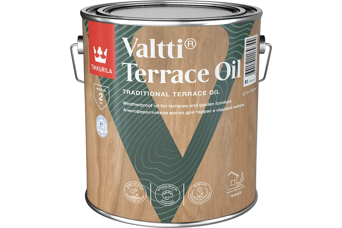 Масло для террас Valtti Terrace Oil Tikkurila, бесцветное, 2.7л