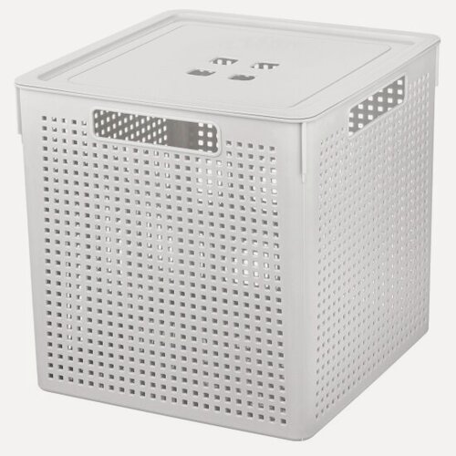 Изображение товара Коробка EL Casa для хранения квадратная "Лофт" 23 л 29,4*29,4*30,1 см с крышкой, высота 30 см, размер дна 26,5*26,5 см (светло-серая)