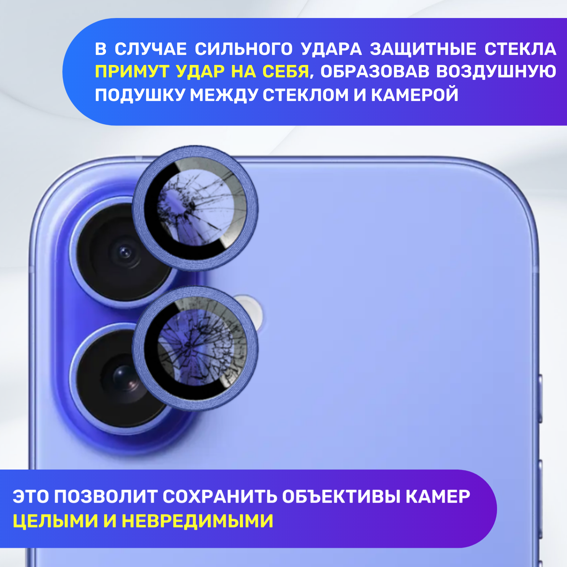 Стекло (линзы) для защиты камеры iPhone 16 и iPhone 16 Plus синий — фото 1