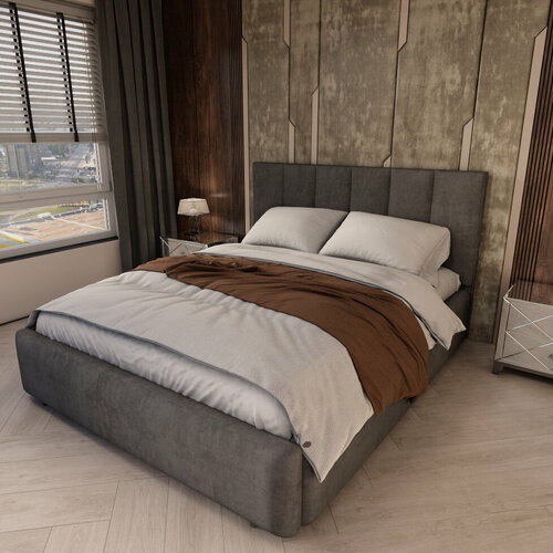 Кровать двухспальная, с подъемным механизмом, с мягкой обивкой 160-200