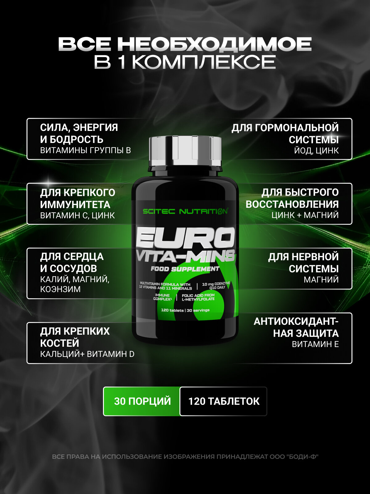 Изображение Витаминно-минеральный комплекс "Euro Vitamins", Scitec Nutrition - 120 таблеток