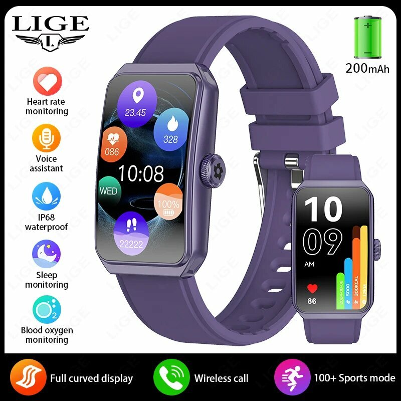 Датчик кислорода в крови LIGE Fashion Smart Band, 1,47-дюймовый 3D-экран, пульсометр, водонепроницаемый IP68, purple