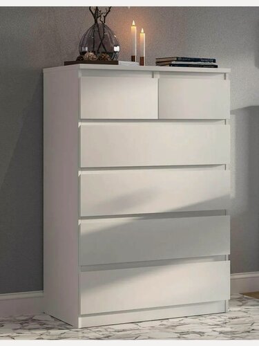 Изображение товара Комод для одежды и хранения вещей Мальта с ящиками, 80х48х121.2 см, Белый