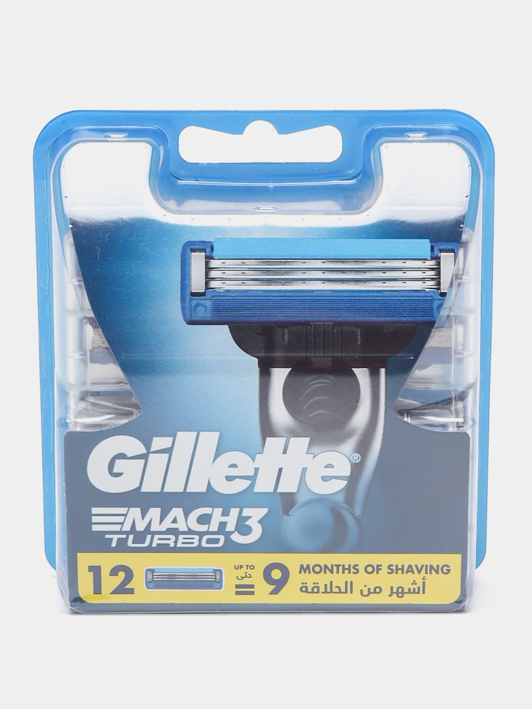 Кассеты для бритвы Mach3 Turbo Gillette, 3 лезвия, нержавеющая сталь, голубые, 12шт
