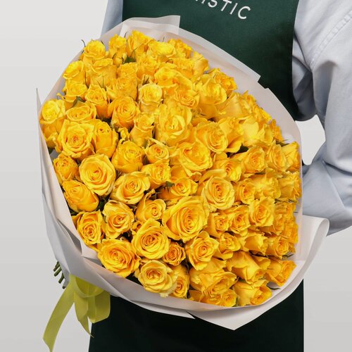 Изображение товара Монобукет STUDIO FLORISTIC "Кения жёлтая", розы, 75 штук, на стеблях