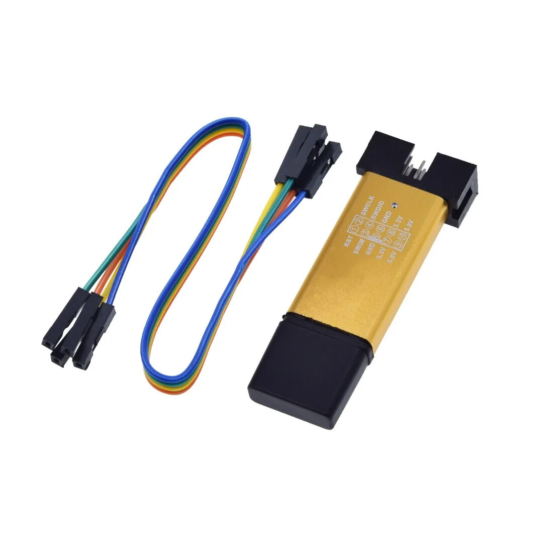 ISP программатор ST-LINK V2 для STM8 и STM32 микроконтроллеров, USB разъем, 10 pin, цвет случайный, 1 шт.