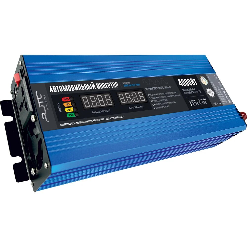 QUMO Автомобильный инвертор (преобразователь) постоянного тока 12В в переменный ток 220В, модель QAI-906-4000 (AVCN-Q4000), максимальная выходная мощность 4000Вт, встроенный разъем USB 52644