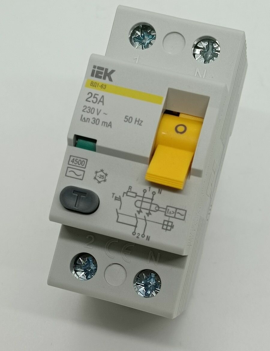 УЗО 2Р 25А 30мА 4,5кА AC ВД1-63 IEK — фото 1