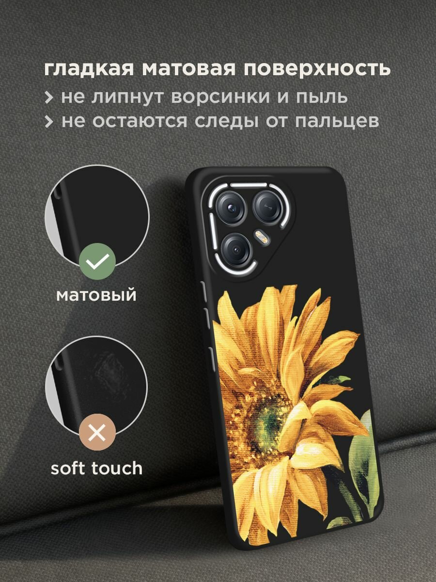 Черный матовый чехол на Tecno Pova 7 Ultra / Текно Пова 7 Ультра с принтом "Желтая хризантема" — фото 1