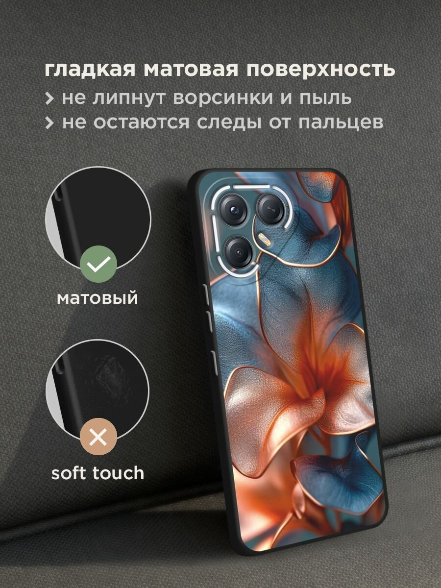 Черный матовый чехол на Tecno Pova 7 Ultra / Текно Пова 7 Ультра с принтом "Жемчужные цветы" — фото 1