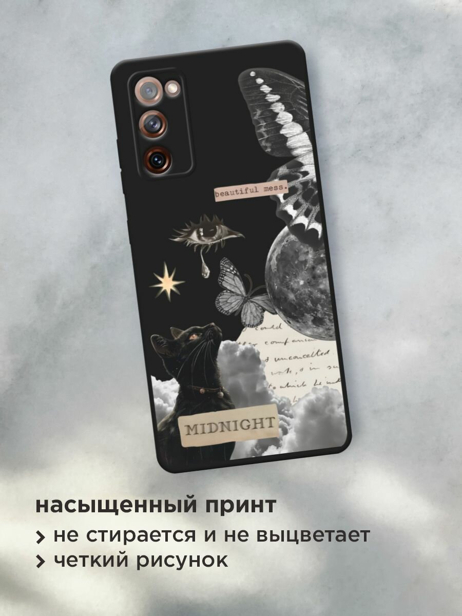 Черный матовый чехол на Samsung Galaxy S20 FE / Самсунг Галакси S20 FE с принтом "midnight collage" — фото 1