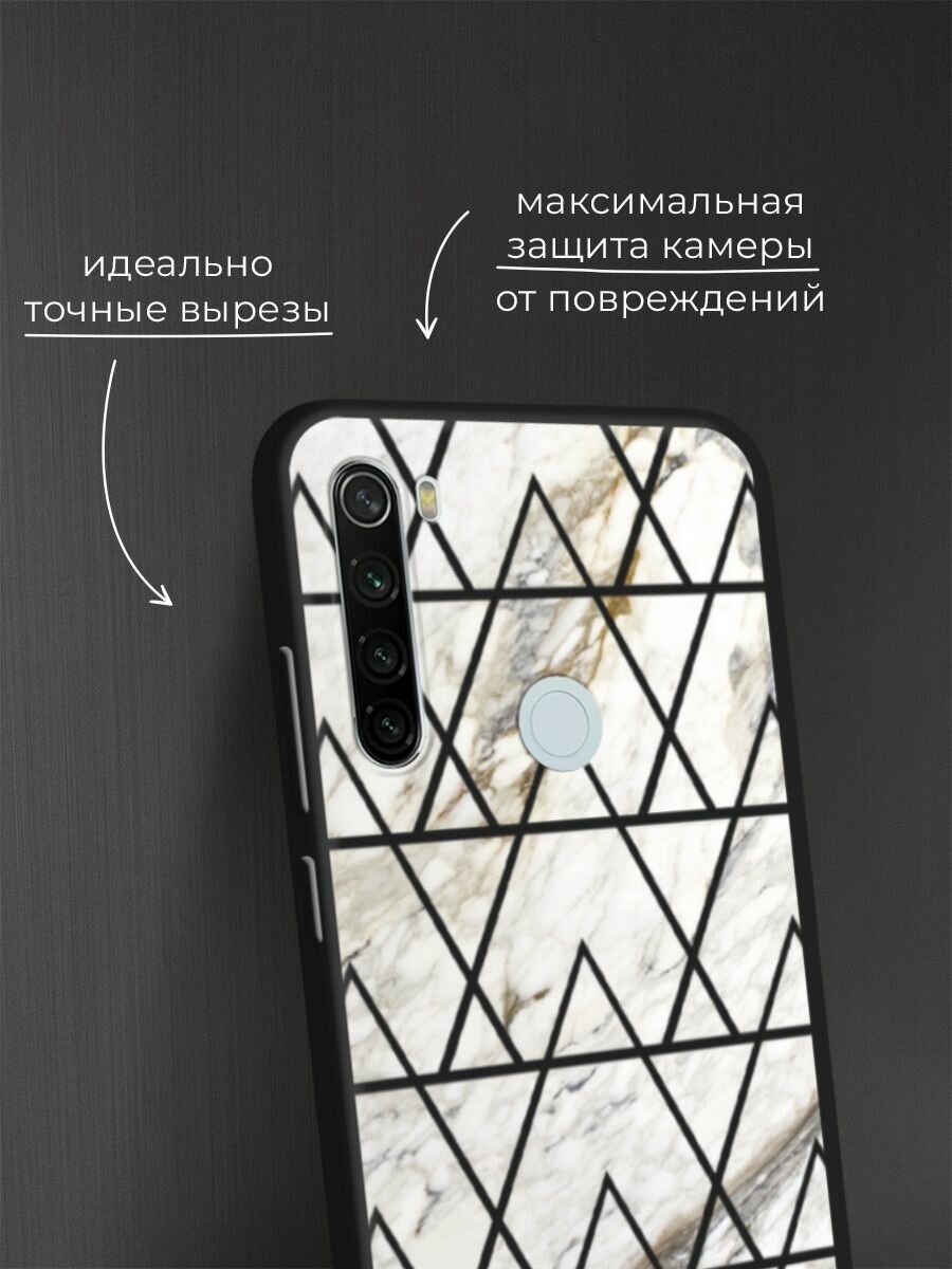 Черный матовый чехол на Xiaomi Redmi Note 8T / Сяоми Редми Нот 8Т с принтом "Белый мрамор с узорами треугольниками" — фото 1