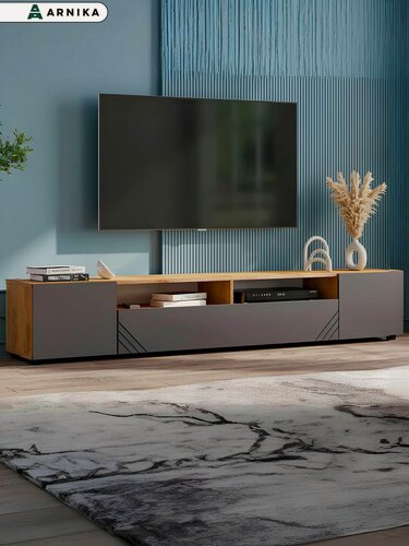 Изображение товара ARNIKA Тумба под телевизор Байкал, 200.2х34.6х35.5 см, дуб золотой, графит
