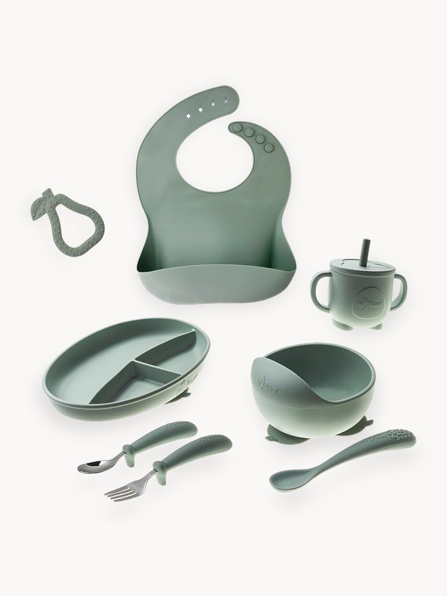 Набор детской посуды для кормления, Miyoumi силиконовый, 9 предметов