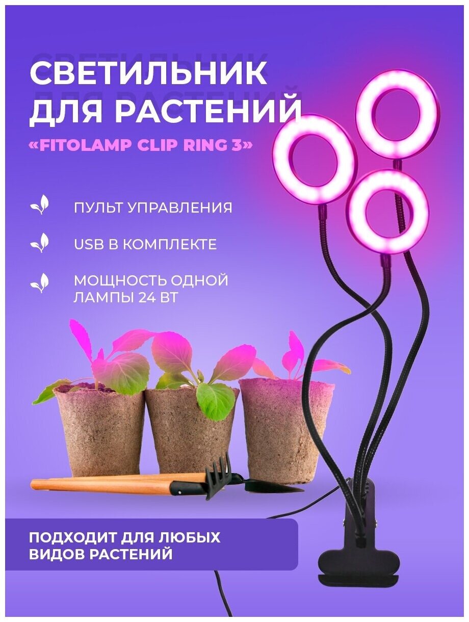 Тестовый образец фитолампа-3 на прищепке черная