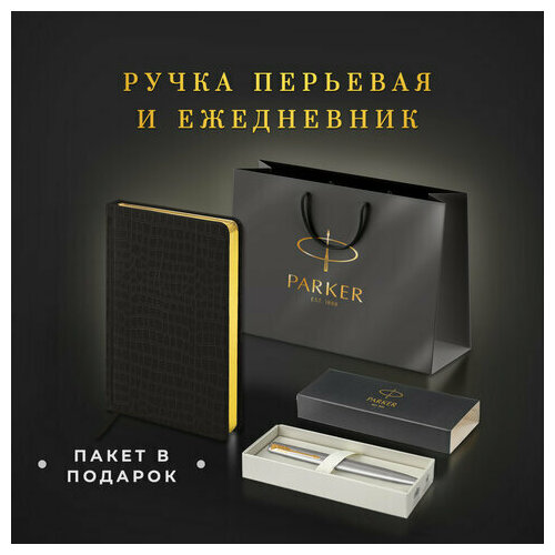 Ручка перьевая PARKER Jotter Core Stainless Steel GT, ежедневник А5 черный, пакет, 880902